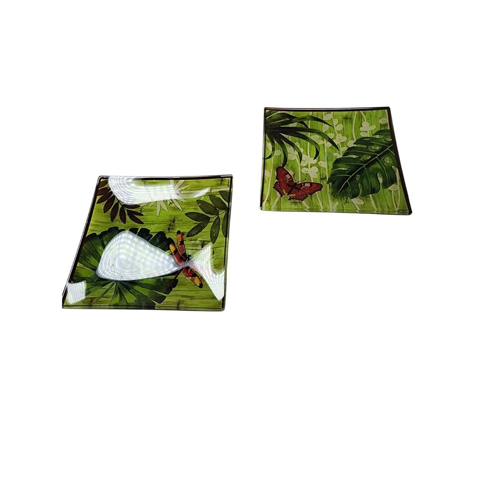 PRIMA DONNA Green Colorful Glass BUTTERFLY DRAGONFLY Dessert Trinket Ring Tray